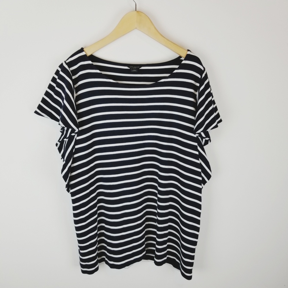 Ann Taylor petite striped top XL navy black